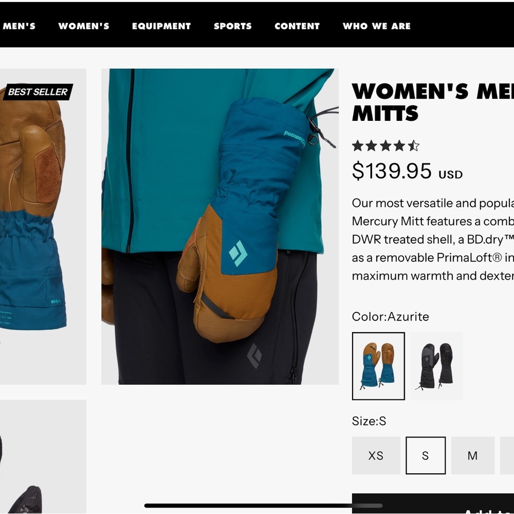 Women’s Black Diamond Mercury Mitts in Azure and Tan